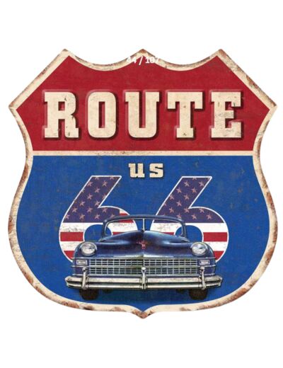 Plaque Métal Relief Route US 66 - Déco Authentique Voyage