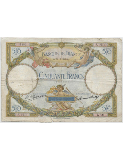 FRANCE 50 FRANCS L.O. MERSON SERIE S.1411 23-11-1927 TB