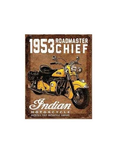 Plaque métal  américaine - Indian 1953 Roadmaster Chief - 30x40cm. Décoration vintage.