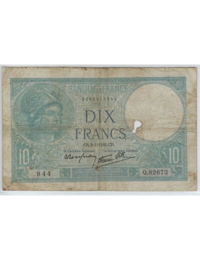 FRANCE 10 FRANCS MINERVE 2-1-1941 SERIE Q.82673 TB-
