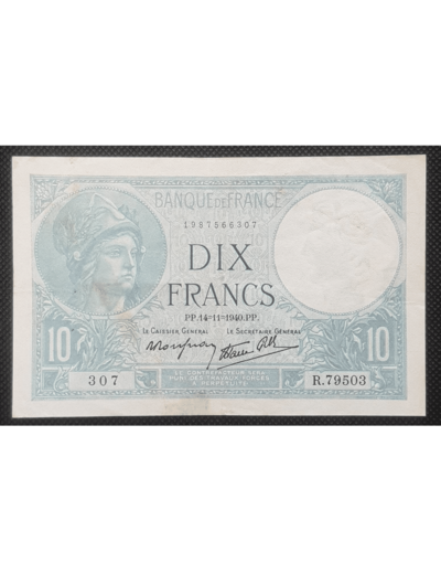 FRANCE 10 FRANCS MINERVE 14-11-1940 SERIE R.79503 307 TTB F 07/20
