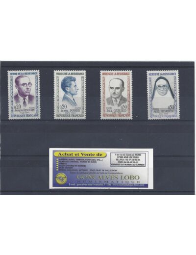 YVERT 1288 a 1291 HEROS DE LA RESISTANCE Serie 4 Timbres NEUF