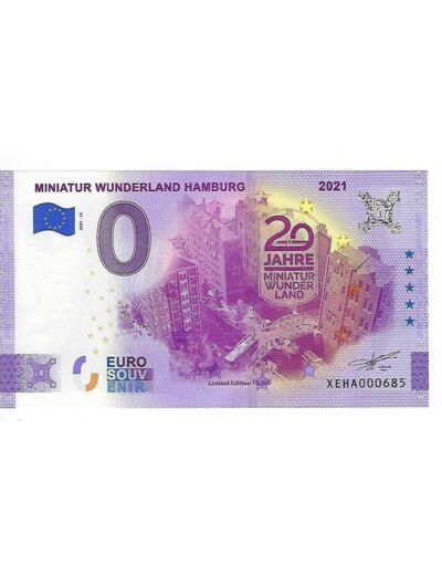 ALLEMAGNE 2021-15 MINIATUR WUNDERLAND HAMBURG BILLET SOUVENIR 0 EURO