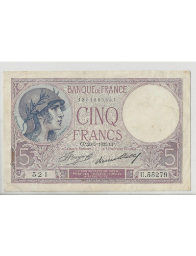 FRANCE 5 FRANCS  VIOLET 26-5-1933 U55279 SUP