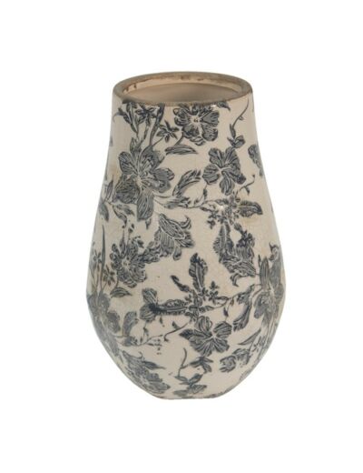 Vase décoratif céramique beige motif fleurs 13x20cm