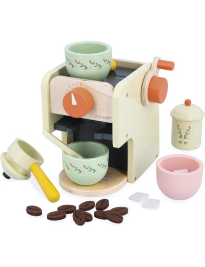 Janod - Machine à Café Enfant Barista en Bois - avec Moulin à Café Manuel -