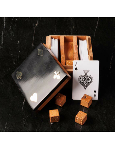 Boîte de Jeux Carte Dés Acacia 9x11x11cm