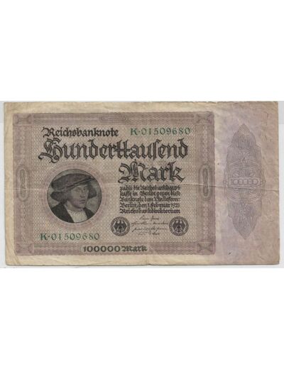 ALLEMAGNE 100000 MARK 01/02/1923 SERIE K TB+