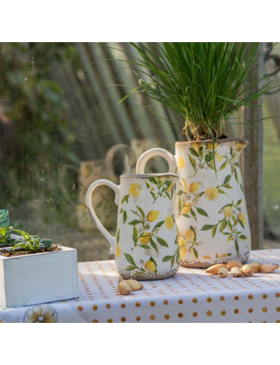 Pichet décoratif jaune céramique motif citron 16x11x18 cm