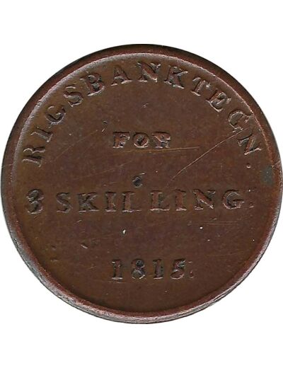 DANEMARK JETON RIGSBANKTEGN 3 SKILLING FREDERIK VI 1815 TTB