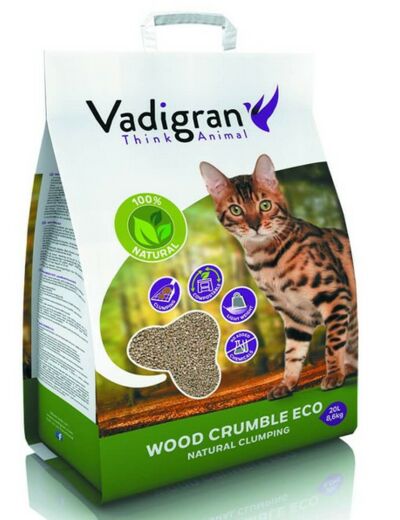 Litière bois pour chat agglomérante et biodégradable Wood Crumble- 2 formats
