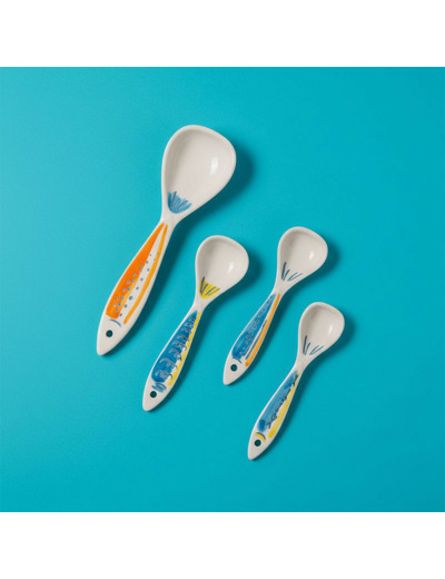 Ensemble 4 cuillères porcelaine Sardines 17x5x2cm