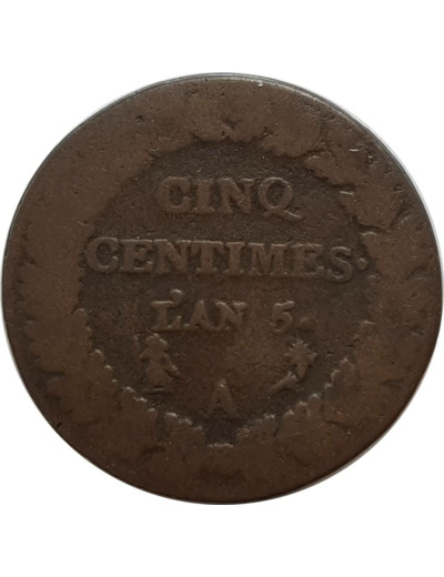 FRANCE 5 CENTIMES DUPRE AN 5 A (Paris) TB-