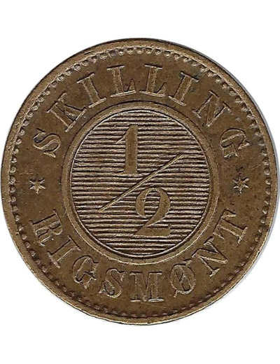 DANEMARK 1/2 SKILLING RIGSMONT FREDERIK VII 1857 TTB