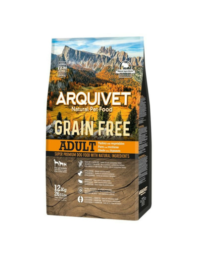 Croquettes Arquivet SANS CÉRÉALES, Dinde & Légumes pour chiens adultes - 12KG