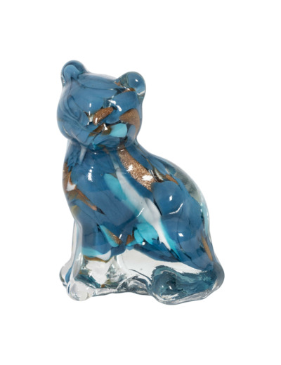 Décoration chat bleu doré verre 7x6x10cm