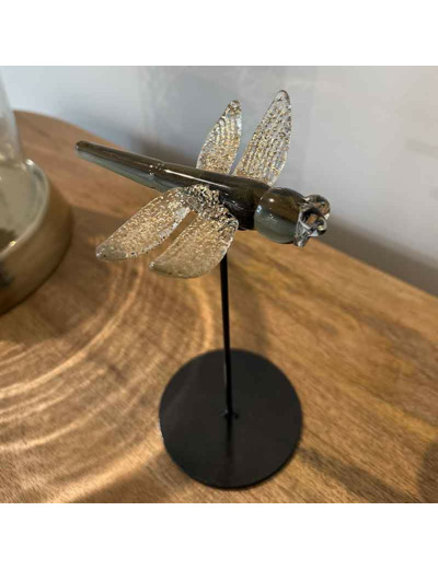 Décoration libellule verre gris 14x13x23cm