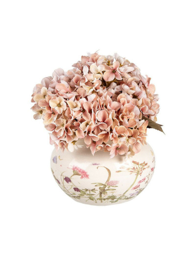 Pot fleurie céramique beige rose 17x12cm