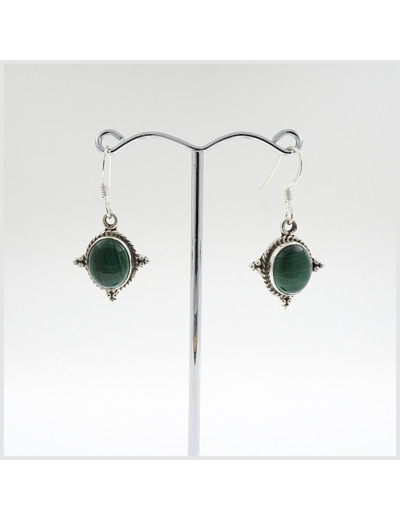 Boucles d'oreilles Malachite et Argent Massif