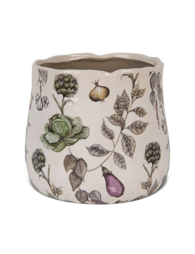 Pot de fleurs légume beige céramique 21x21x19cm