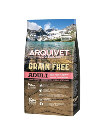 Croquettes Arquivet SANS CÉRÉALES, Saumon & Thon pour chiens adultes - 2KG