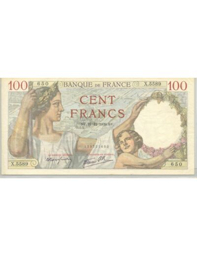 FRANCE 100 FRANCS SULLY SERIE X.5889 21-12-1939 TTB+
