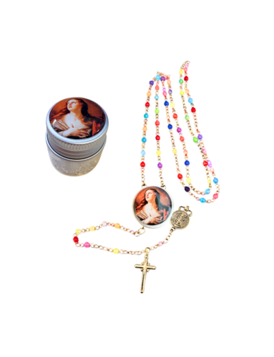 Chapelet Perles verre 2/3mm sur Chaine Argentée - MARIE MADELEINE