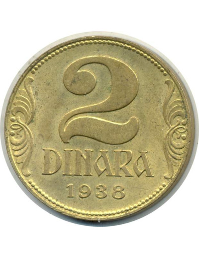 YOUGOSLAVIE 2 DINARA 1938 TTB+ (W20)