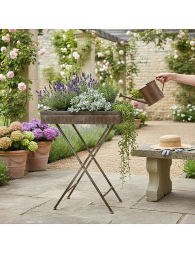 Desserte pliante fer patiné jardin ou maison 51x31x62cm