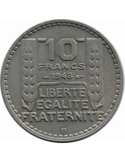 FRANCE 10 FRANCS TURIN PETITE TETE 1948 B (B bas) TTB