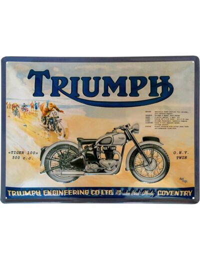 Plaque métal Triumph - Tiger 100 - 30 x 40 cm - Email Replica.