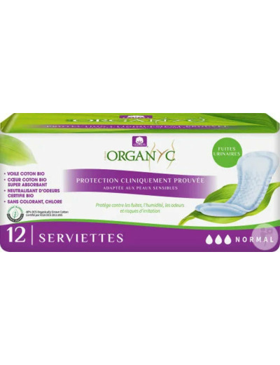 Serviettes Fuites urinaires-normal-12 Unités-Organyc