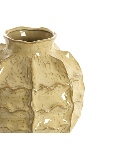 Vase Sculpture Organique à Vagues en Céramique Sable 26x35cm