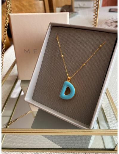 Collier initiale D - Say my Name Bleu Néon