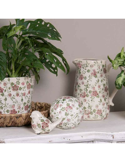 Pichet fleuri céramique vert rose 20x14x23cm