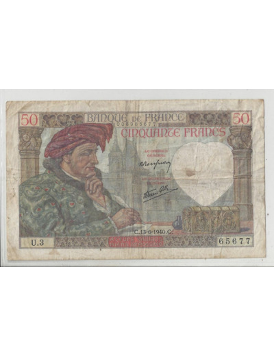 FRANCE 50 FRANCS JACQUES COEUR 13-6-1940 U.3 TB+