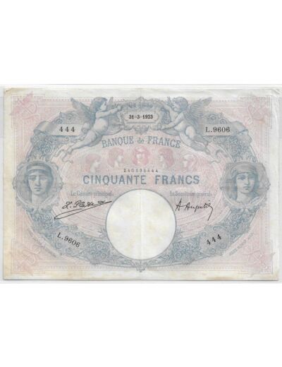 FRANCE 50 FRANCS BLEU ET ROSE SERIE L.9606 30-3-1923 TTB