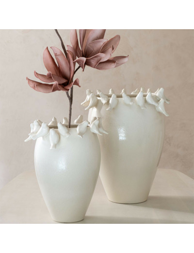 Vase aux oiseaux Budgie céramique blanc 40x33x33cm
