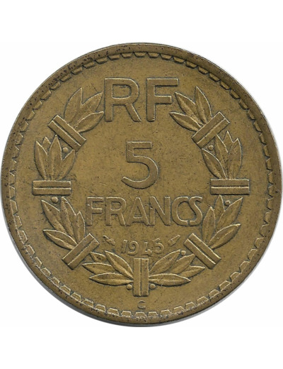 FRANCE 5 FRANCS LAVRILLIER CUPRO ALU 1945 C TTB