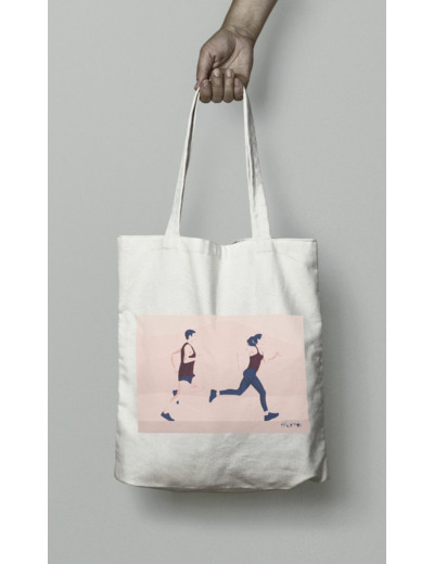 Tote bag ou sac de course "Un homme et une femme qui courent" athlétisme