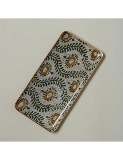 Plateau Bangalore fer gris et vert 15x30cm