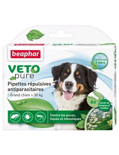 Pipettes répulsives antiparasites grand chien (+30kg) - x6