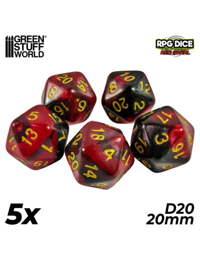 Accessoires Jeu - Dés - Dices - D20 x 5pcs Rouge Marbre