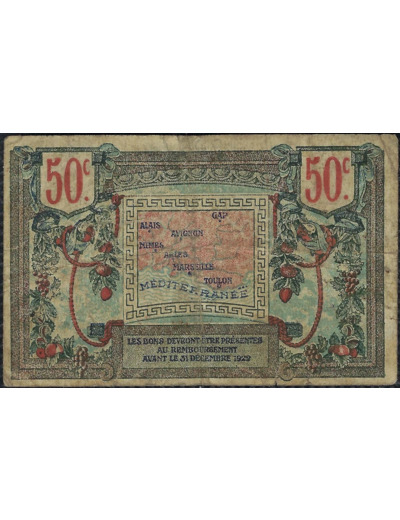 BILLET DE NECESSITE - REGION PROVENCALE 50 CENTIMES 31-12-1922 R SERIE 2 TTB-