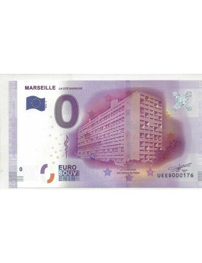 13 MARSEILLE 2016-2 LA CITE RADIEUSE BILLET SOUVENIR 0 EURO TOURISTIQUE NEUF