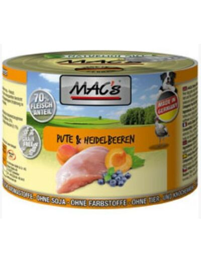 MAC'S Humide pour chien, à la dinde & myrtilles - 200g