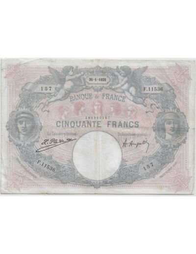 FRANCE 50 FRANCS BLEU ET ROSE SERIE F.11536 30-1-1925 TB+
