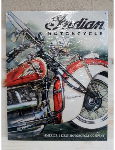 Plaque métal - Indian Motorcycle - 31.5 x 40cm - Nostalgie.