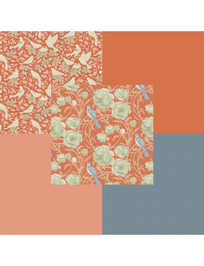 LOT DE 5 COUPONS DE TISSU TILDA UNIS ET IMPRIMÉS  50 X 55 CM, ORANGE & GRIS