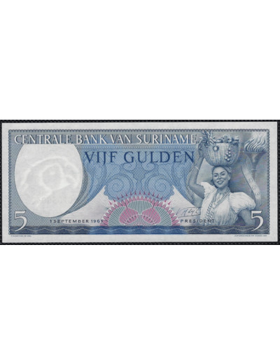 SURINAME 5 GULDEN 1 SEPTEMBRE 1963 Série CP NEUF (W120b)